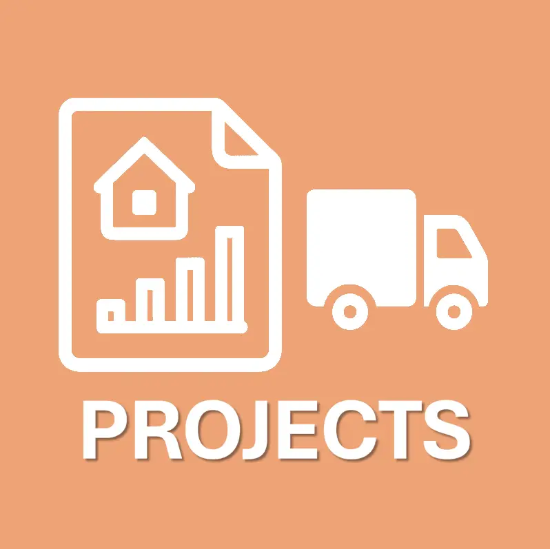 image showing report, graphs, home sign and trucking including projects text.