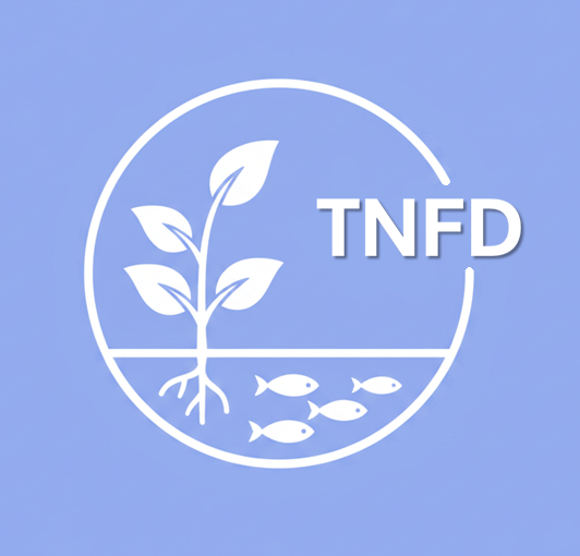 Icon representing biodiversity and TNFD Reporting including a circle with plant growing above fish swimming